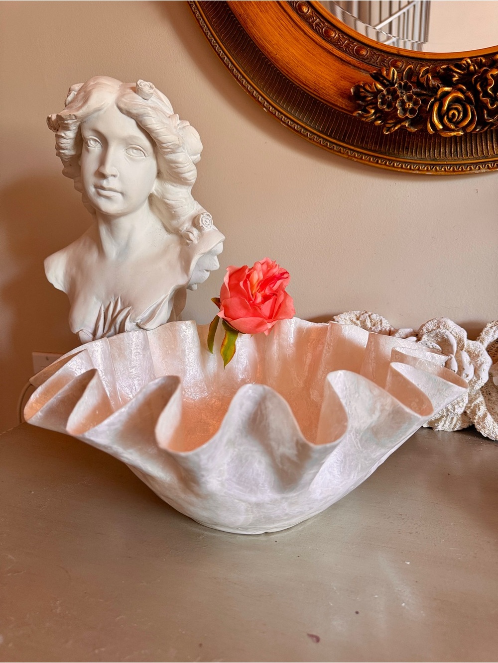 Pearlescent Ruffled Decorative Bowl - White